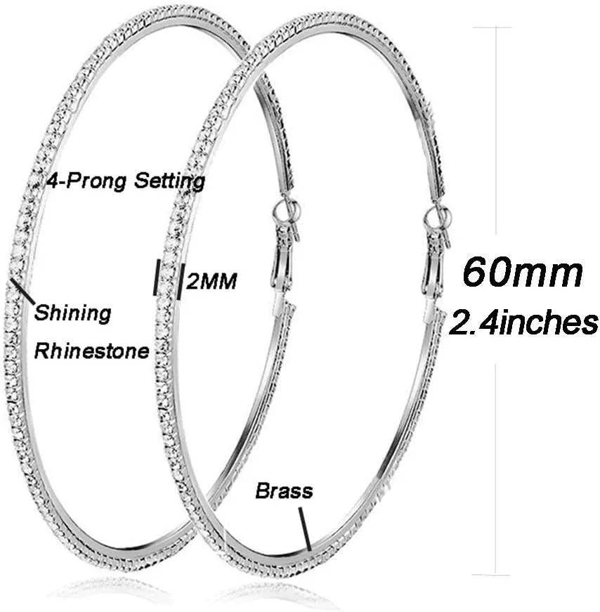 Large Rhinestone Hoop Earrings Shining Crystal Big Hoop Dangle Earrings Jewelry for Women 60mm/80mm/90mm/100mm