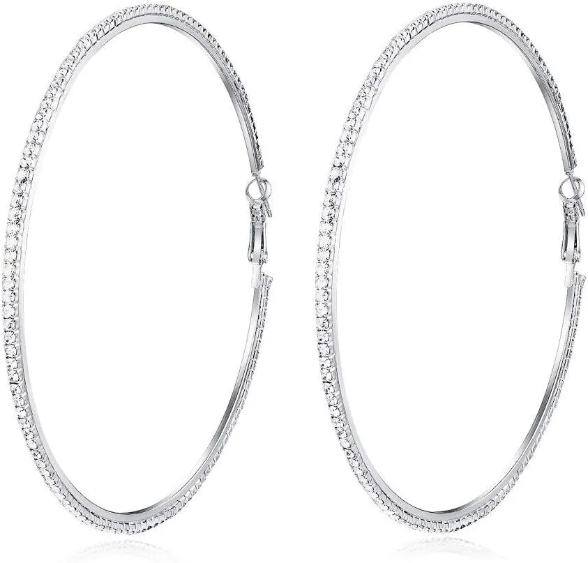Large Rhinestone Hoop Earrings Shining Crystal Big Hoop Dangle Earrings Jewelry for Women 60mm/80mm/90mm/100mm