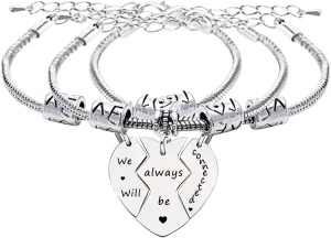 lauhonmin 3pcs Best Friends Sisters Gifts Bracelets Set for Women Friendship Long Distance Gifts - We will always be connected