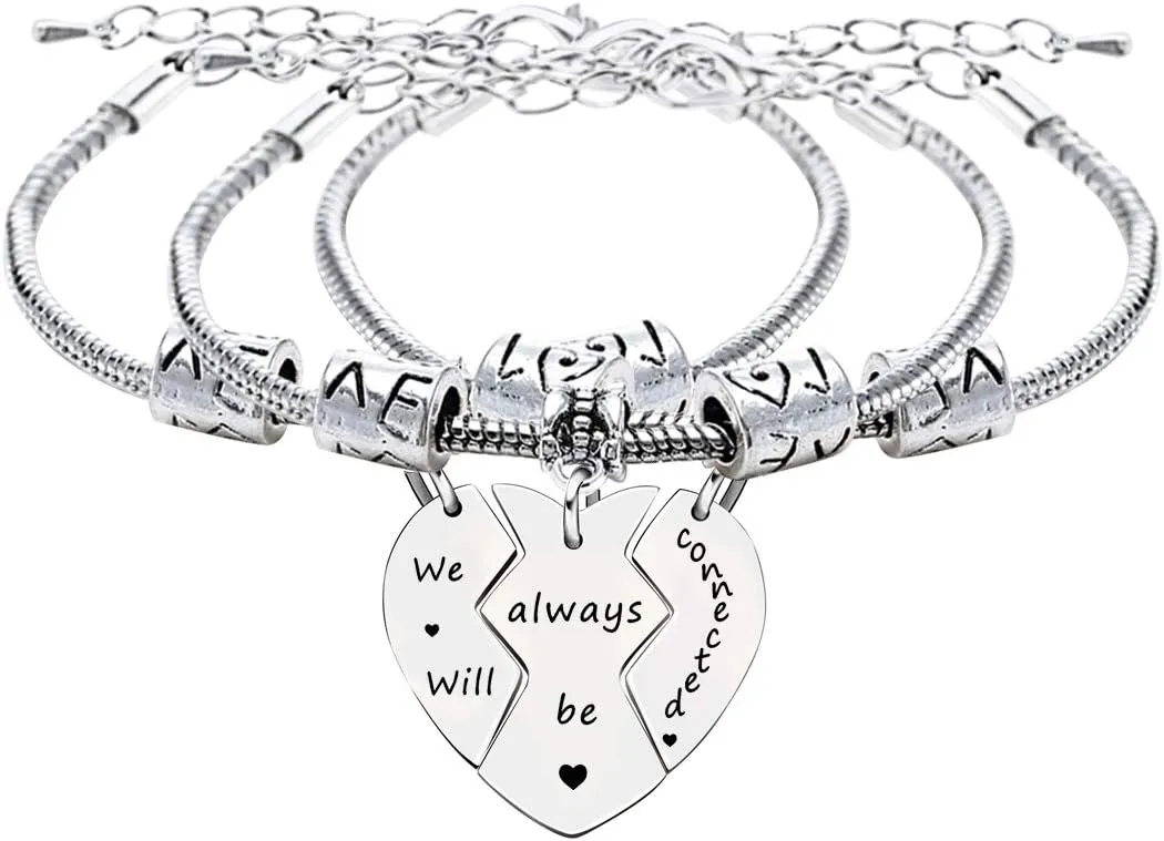 lauhonmin 3pcs Best Friends Sisters Gifts Bracelets Set for Women Friendship Long Distance Gifts - We will always be connected