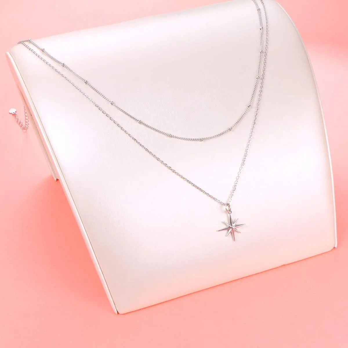 Layered Choker Necklace S925 Sterling Silver Star Full Moon Daisy Flower Pendant Disc Jewelry Adjustable Clavicle Necklaces for Women Girls Birthday Gifts