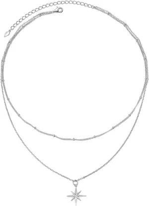 Layered Choker Necklace S925 Sterling Silver Star Full Moon Daisy Flower Pendant Disc Jewelry Adjustable Clavicle Necklaces for Women Girls Birthday Gifts
