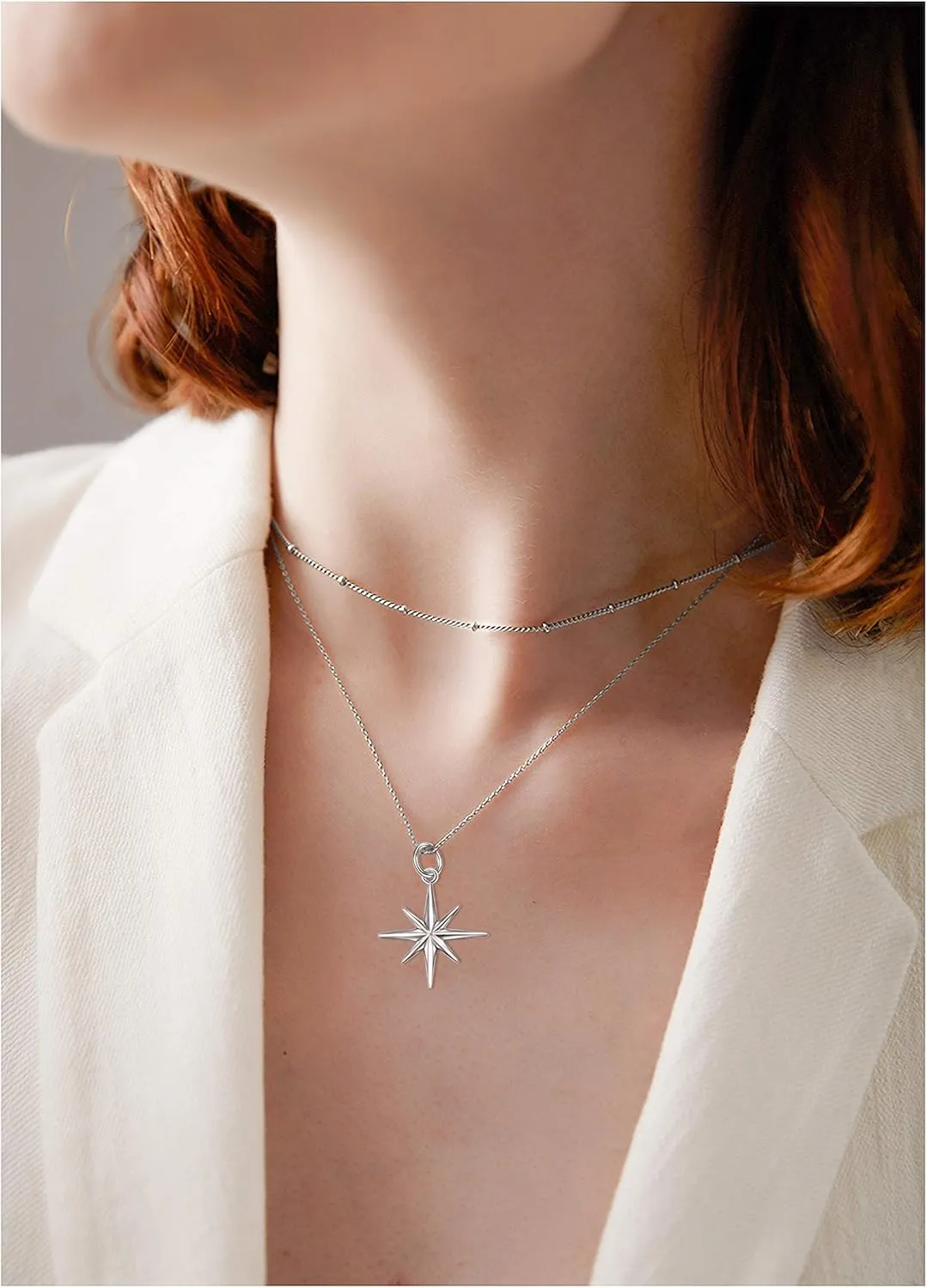 Layered Choker Necklace S925 Sterling Silver Star Full Moon Daisy Flower Pendant Disc Jewelry Adjustable Clavicle Necklaces for Women Girls Birthday Gifts