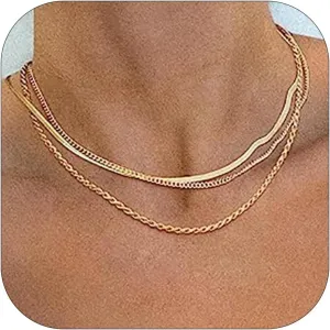 Layered Necklaces for Women Trendy 14k Gold Necklace Stack Chunky Herringbone Paperclip Chain Charm Necklace Gold Jewelry Country Concert Outfits for Women