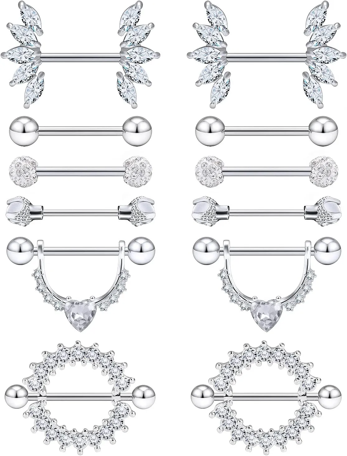 Lcolyoli 14G Surgical Steel Nipple Rings Nipple Shield Barbell Ring Bar Nipple Piercing Jewelry for Women Clear Diamond CZ Set