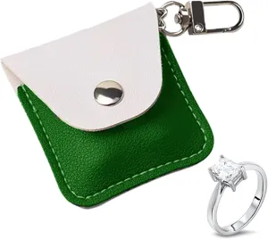 Leather Ring Holder Keychain for Gym, Portable Jewelry Travel Ring Keeper Case for Wedding ring and Necklaces