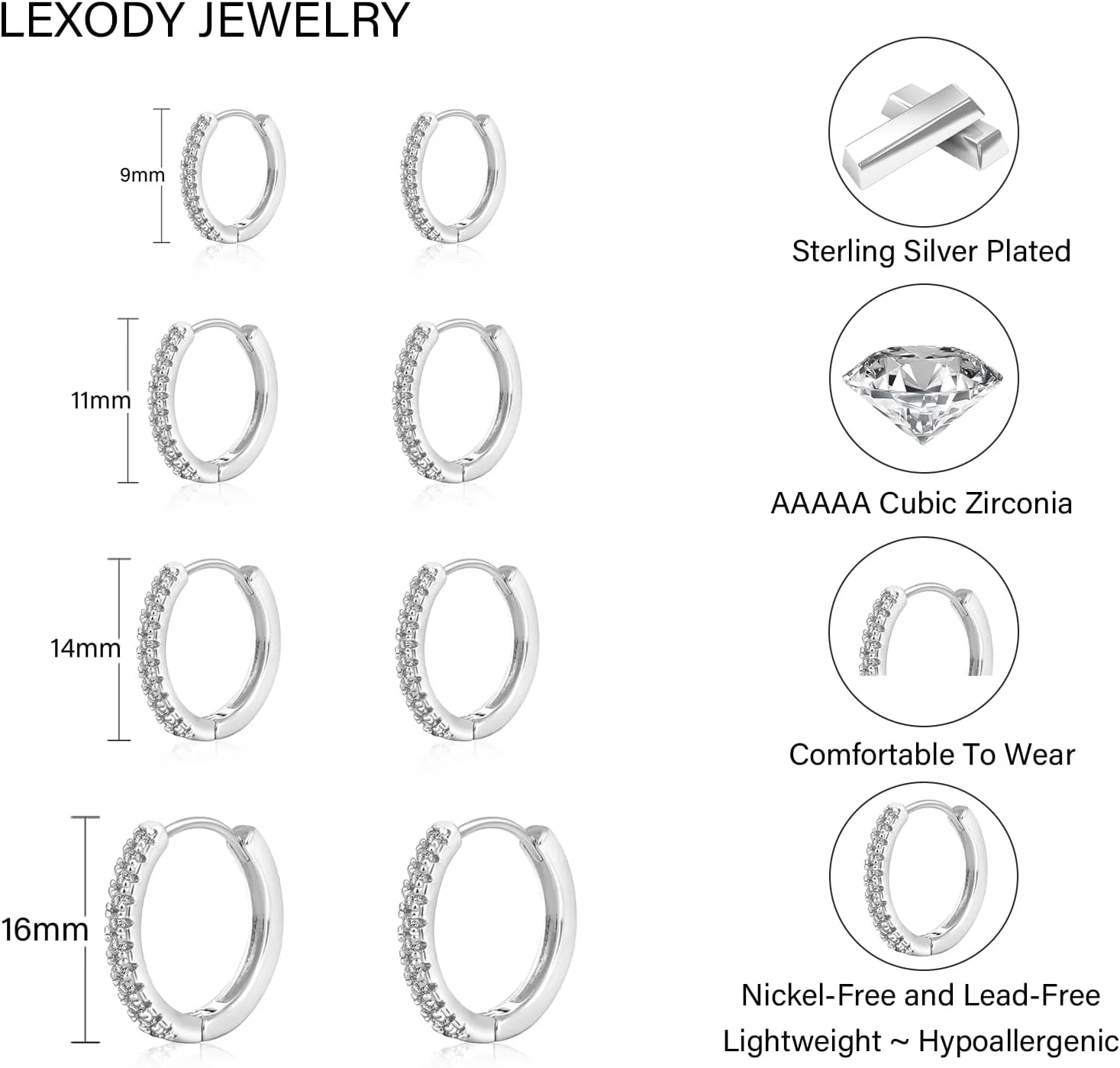 LEXODY Silver Hoop Earrings Set for Women, Lightweight Small Sterling Silver/Gold Hoop Huggie Earrings Multiple Piercing Hypoallergenic Cartilage Earrings for Women Trendy Jewelry Gifts