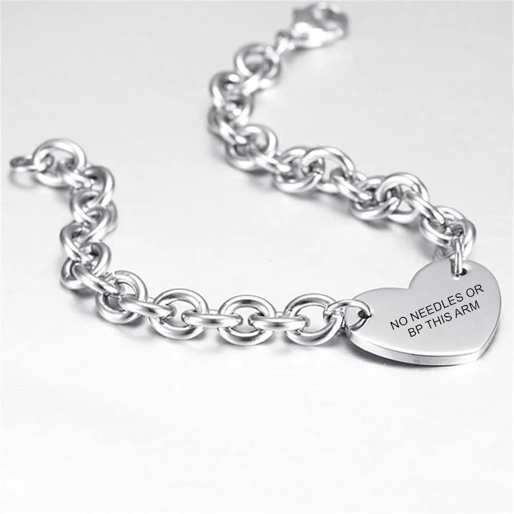 LF 316L Stainless Steel DNR Engraved Medical Alert Heart Charm Link Bracelet Rolo Chain Medic ID Bracelets Monitoring Awareness for Womens for Outdoor Emergency,Do Not Resuscitate