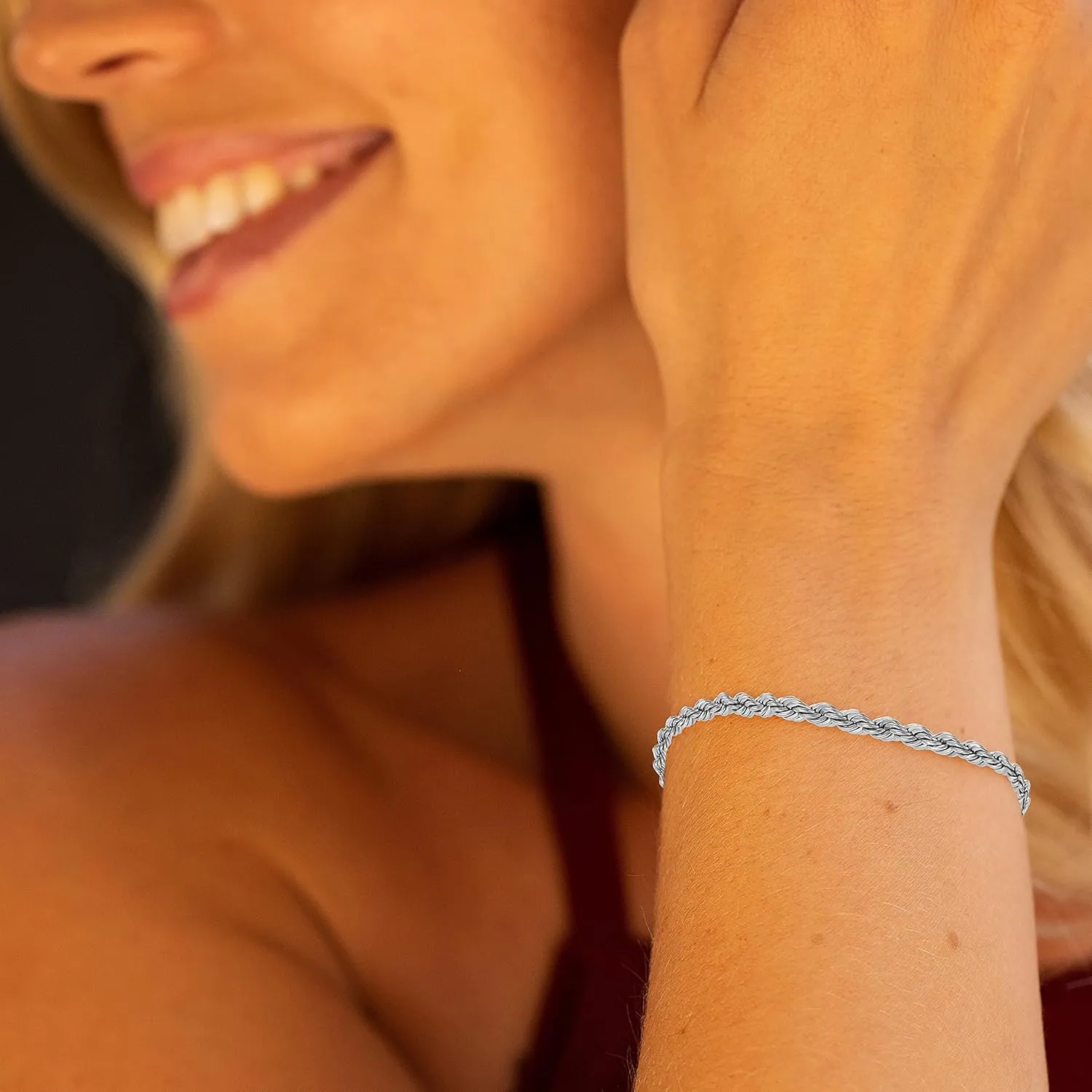 LIFETIME JEWELRY Womens 2mm Rope Chain Bracelet 24k Real Gold Plated