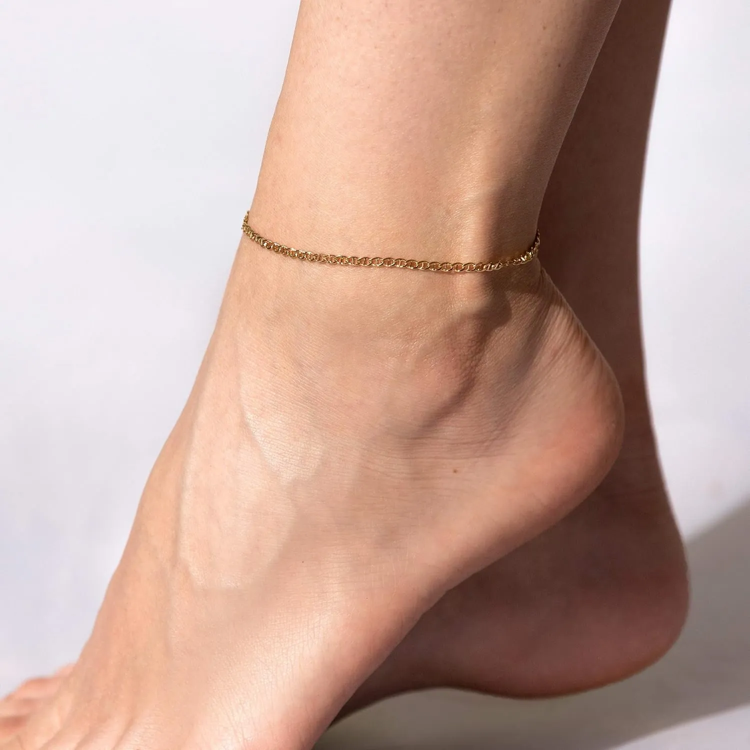 LIFETIME JEWELRY Womens Gold Anklet 2.6mm Mariner Ankle Bracelet 24k Gold Plated