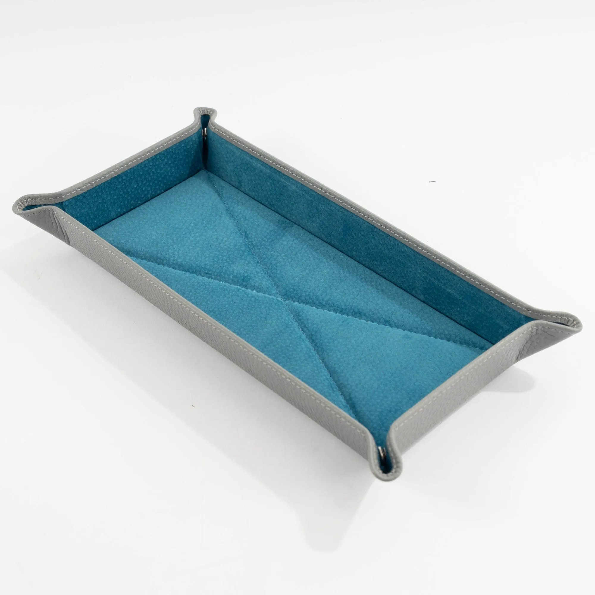 Light Grey Leather & Cobalt Suede Large Travel Tray