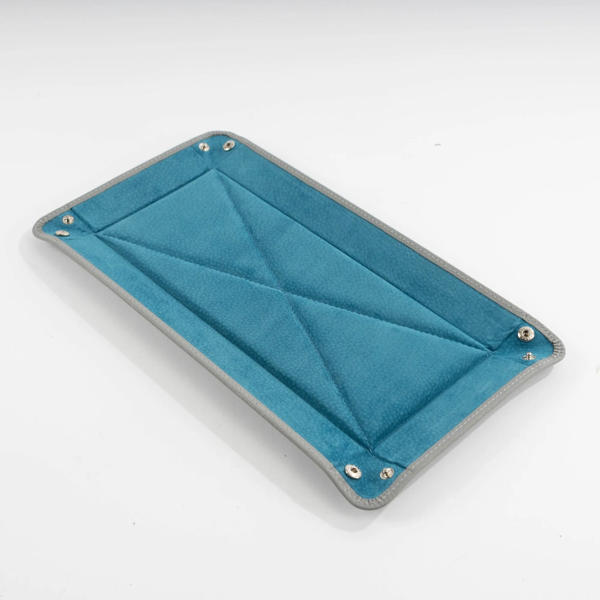Light Grey Leather & Cobalt Suede Large Travel Tray