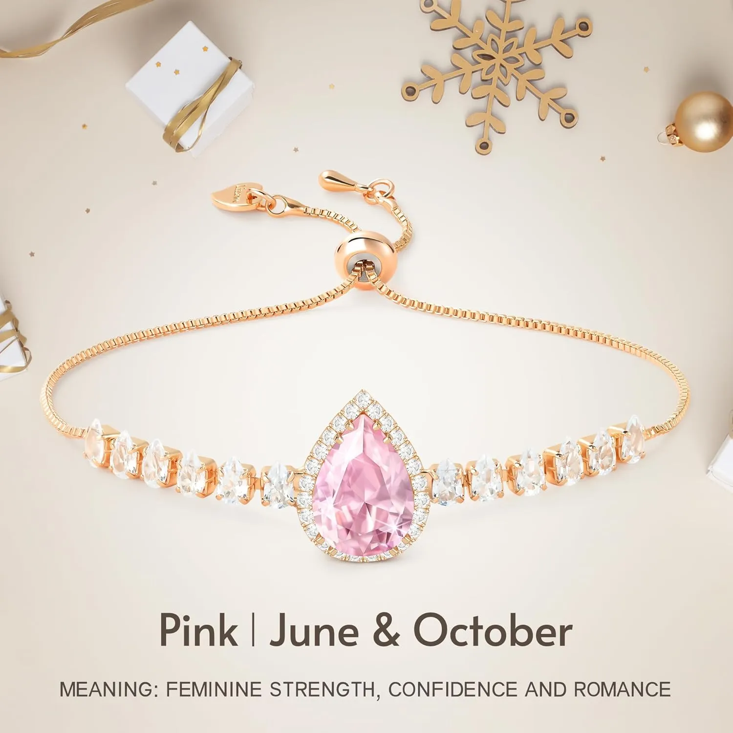 Linawe Crystal Imitation Diamond Rhinestone Charm Bracelets for Women, Gold/Silver/Rose Gold Adjustable Chain Bracelet, Teardrop Birthstone Cubic Zirconia Prom Costume Wedding Jewelry