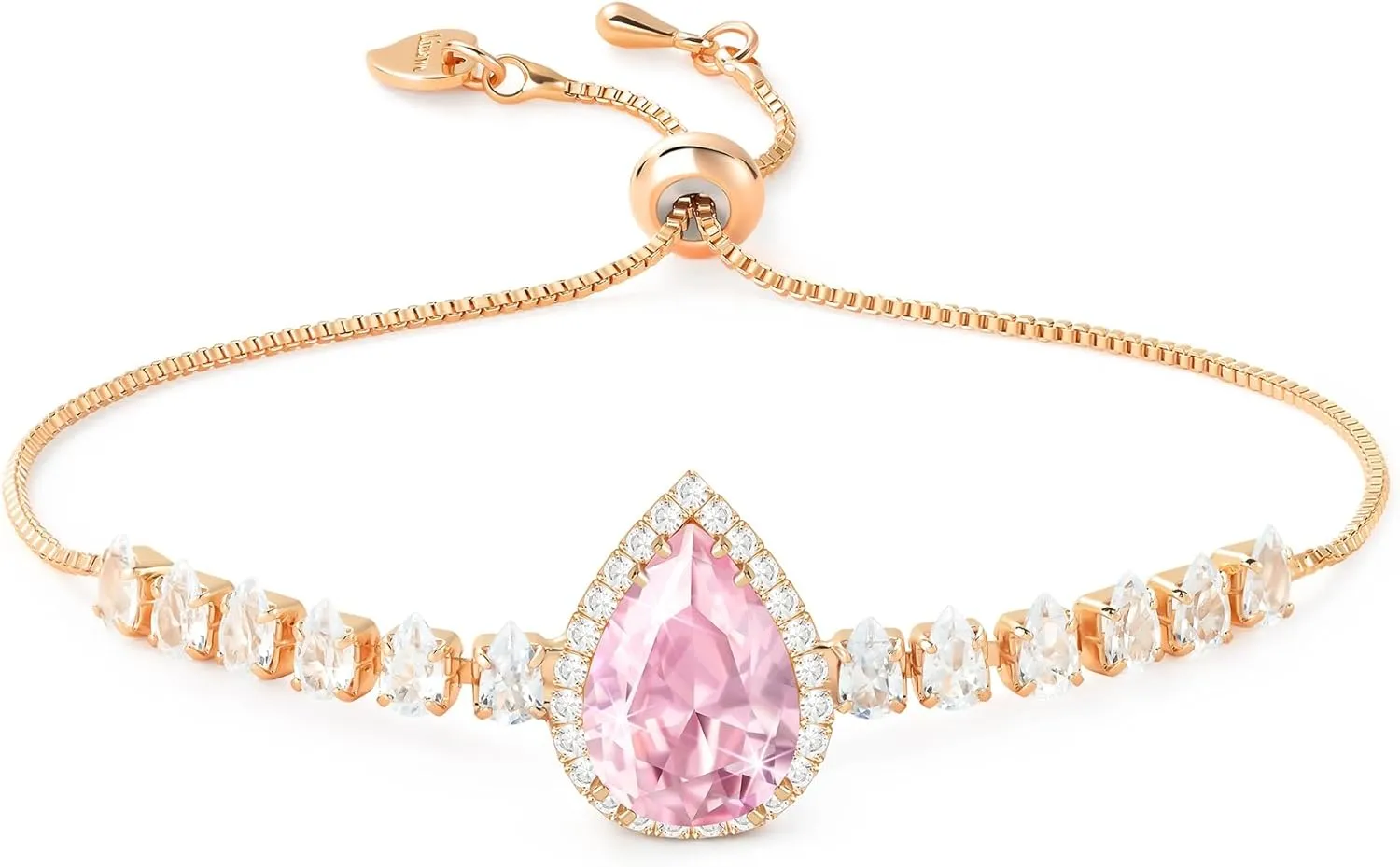 Linawe Crystal Imitation Diamond Rhinestone Charm Bracelets for Women, Gold/Silver/Rose Gold Adjustable Chain Bracelet, Teardrop Birthstone Cubic Zirconia Prom Costume Wedding Jewelry