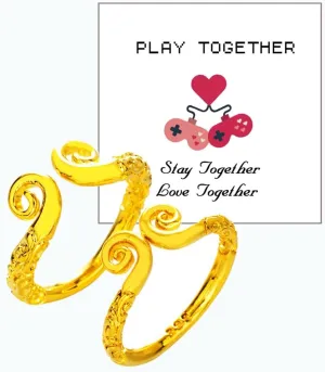 LIU JUN Matching Couple Rings For Him And Her, Wukong Jingu Bang Gold Band Engrave Adjustable Game Play Together Gift Jewelry