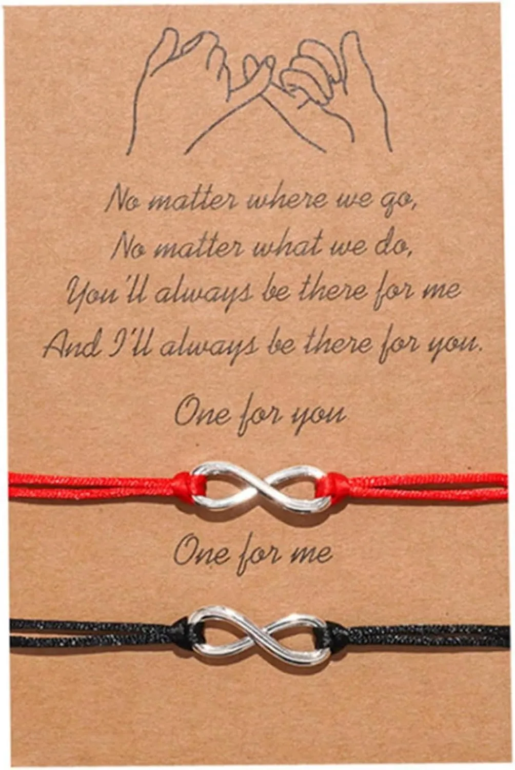 LKEEP Pinky Promise Bracelets Friendship Couple Distance Matching Bracelet with Message Card for Her 2 PiecesValentine's Day Gifts