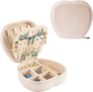 Lolalet Small Jewelry Box, Apple-Shaped Travel Jewelry Organizer for Earrings, Bracelets, Necklaces and Rings, Compact Jewelry Storage Case for Women Girls -Champagne