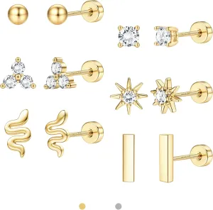 LOLIAS Dainty Hypoallergenic Flat Back Stud Earrings for Women Trendy | 14K Gold Filled Cartilage Earring Helix Conch Tragus Piercing Jewelry | Small Surgical Stainless Steel Earring Sets 20G