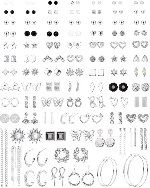 LOLIAS  Stud Earrings for Women, Multipack Cute Earrings for Sensitive Ears,  Flower Butterfly CZ Hoop Dangle Earrings Set,Silver & Gold Tone