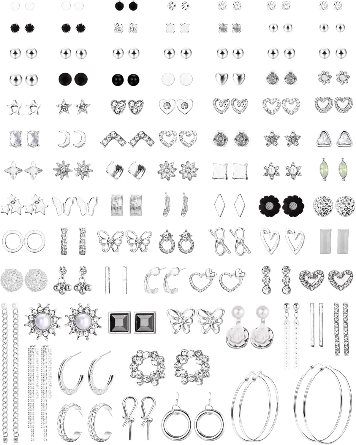 LOLIAS  Stud Earrings for Women, Multipack Cute Earrings for Sensitive Ears,  Flower Butterfly CZ Hoop Dangle Earrings Set,Silver & Gold Tone