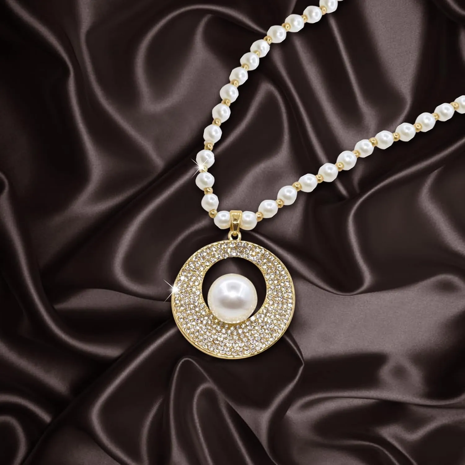 Long Crystal Flower Pendant Necklace for Women Large Rhinestone Floral Pendant Pearl Beaded Necklaces Gold Plated Sweater Statement Necklace Fashion Jewelry for Women