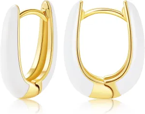 Lourny Small Hoop Earrings for Women, 18K Gold Plated Hypoallergenic Cute Enamel Huggie Earring Gifts for Women