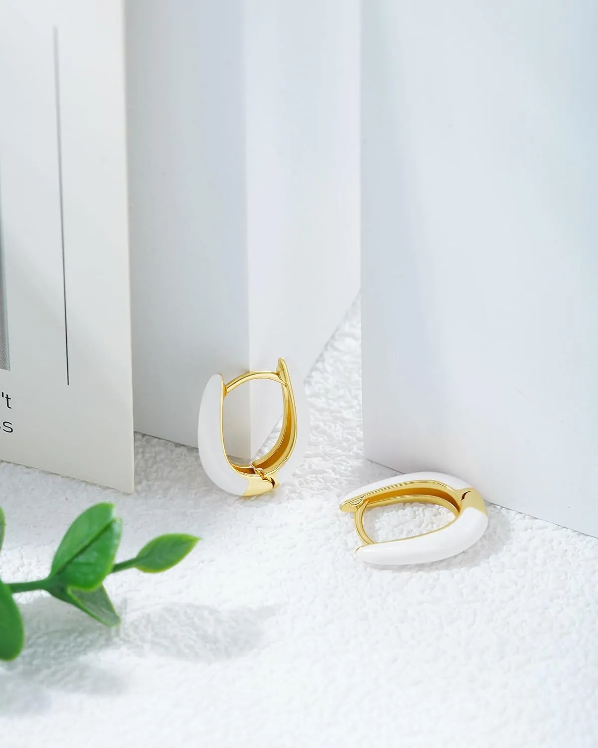 Lourny Small Hoop Earrings for Women, 18K Gold Plated Hypoallergenic Cute Enamel Huggie Earring Gifts for Women
