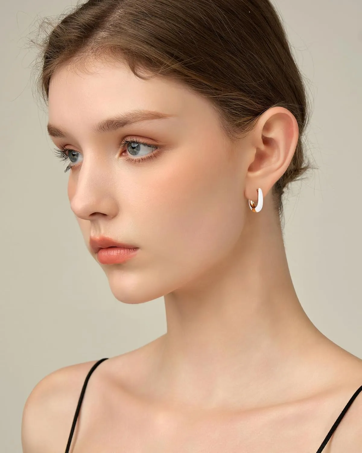 Lourny Small Hoop Earrings for Women, 18K Gold Plated Hypoallergenic Cute Enamel Huggie Earring Gifts for Women