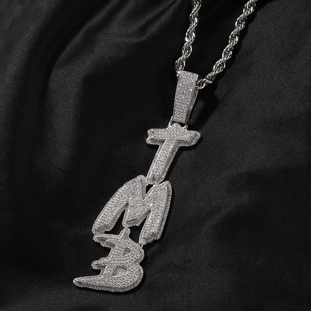 Lulu Mel Iced Out Custom Name Necklace Personalized with Tennis Chain for Men and Women, Hip Hop 14k Real Gold Plated Letter Pendant Necklaces, Handmade Customized Nameplate Jewelry