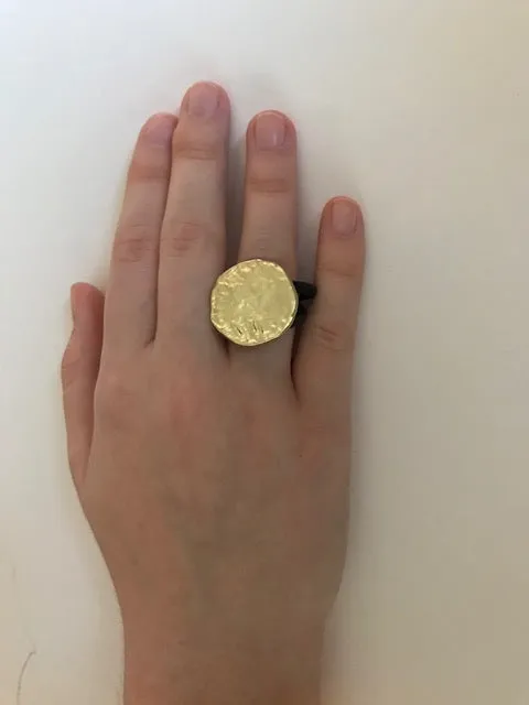 Luna Ring Metal Disk on Leather Band