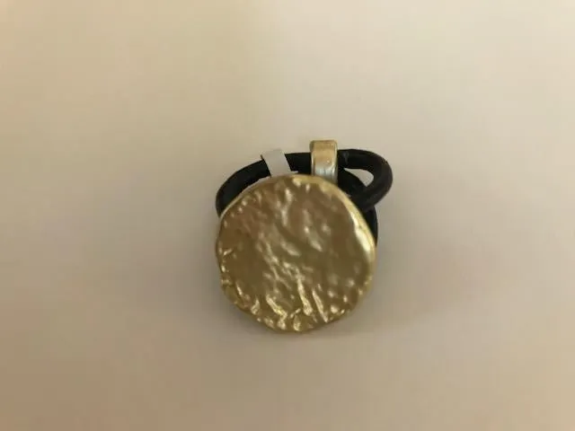 Luna Ring Metal Disk on Leather Band