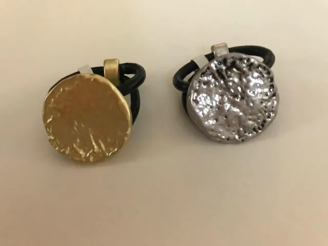 Luna Ring Metal Disk on Leather Band