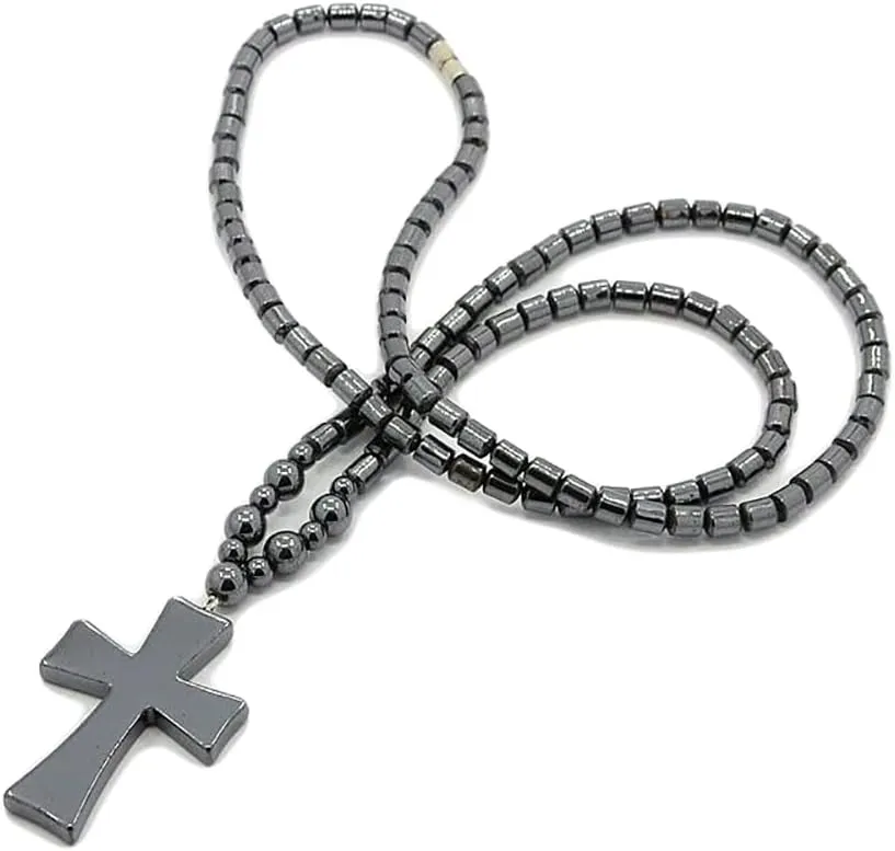 LZD Hematite Cross Pendant Necklace Screw Black 24.6" Z561