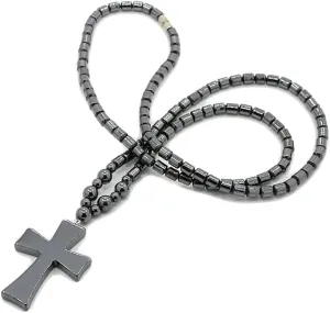 LZD Hematite Cross Pendant Necklace Screw Black 24.6" Z561