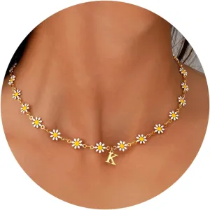 M MOOHAM Flower Initial Necklaces for Girls - Dainty Gold Letter Charm Necklace for Women Trendy, Gold Choker Necklace Daisy Flower Jewelry Personalized Gifts
