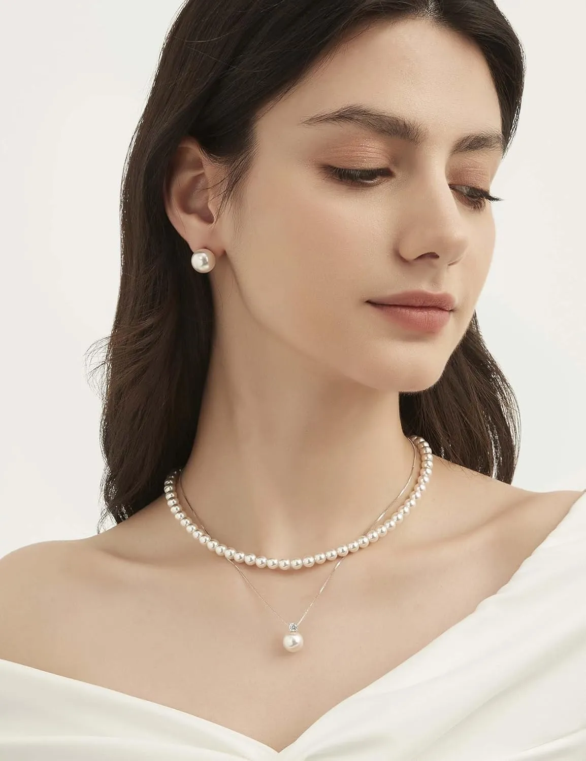 Mameloly Pearl Earrings for Women Dainty 925 Sterling Silver 14K Gold Plated 6MM/8MM/10MM/12MM Handpicked Simulated White Pearl Stud Earrings Hypoallergenic