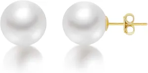 Mameloly Pearl Earrings for Women Dainty 925 Sterling Silver 14K Gold Plated 6MM/8MM/10MM/12MM Handpicked Simulated White Pearl Stud Earrings Hypoallergenic