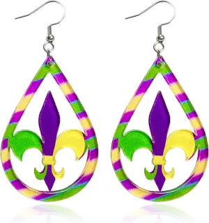 Mardi Gras Earrings Mardi Gras Outfit Shirts for Women Acrylic Carnival Dangle Earrings Jewelry Mardi Gras Accessories for Women