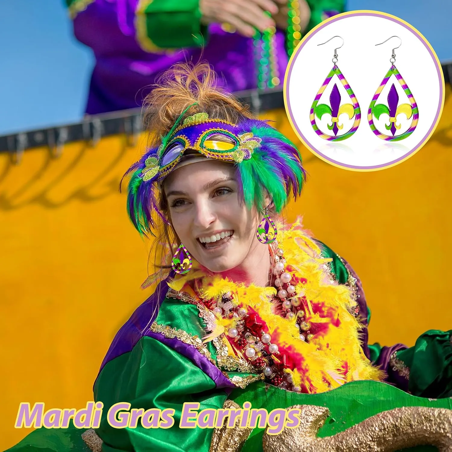 Mardi Gras Earrings Mardi Gras Outfit Shirts for Women Acrylic Carnival Dangle Earrings Jewelry Mardi Gras Accessories for Women