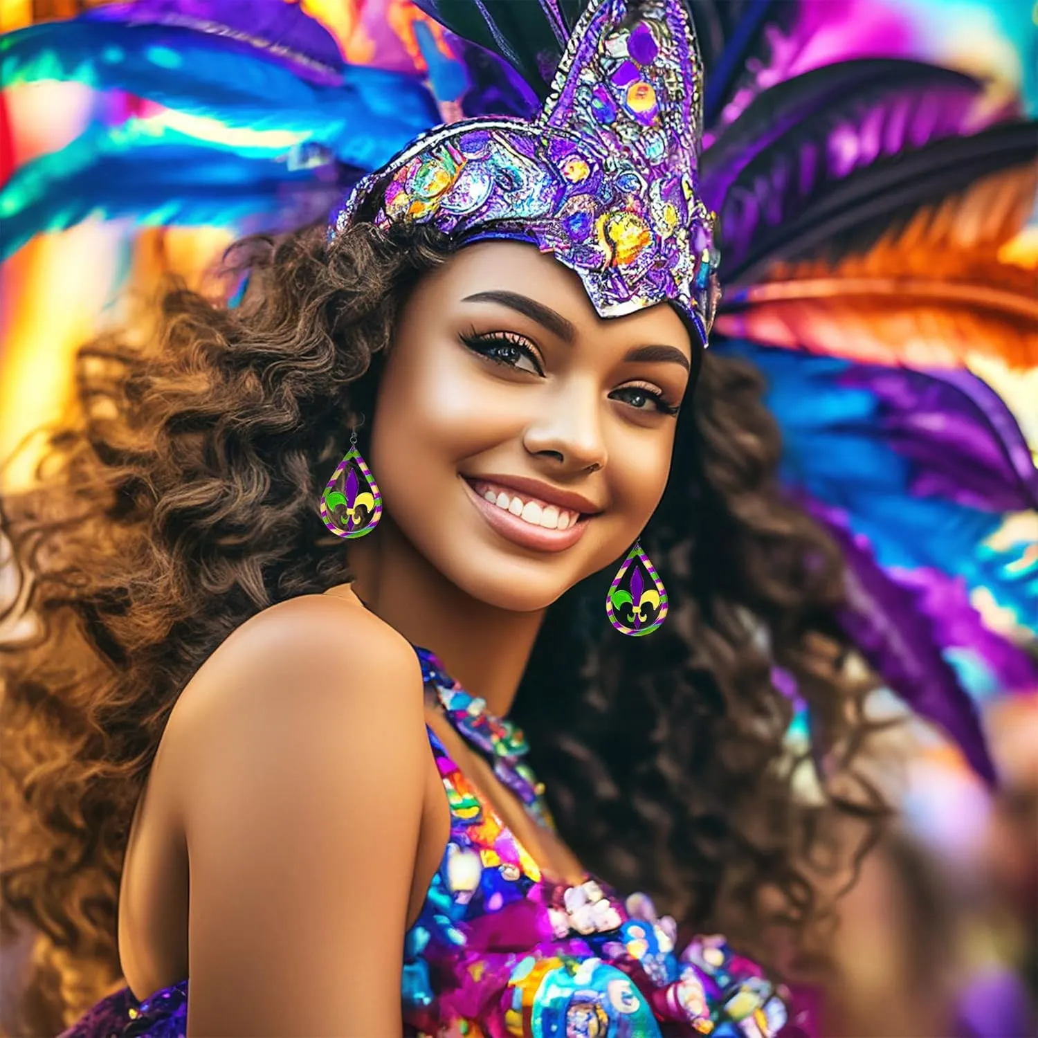 Mardi Gras Earrings Mardi Gras Outfit Shirts for Women Acrylic Carnival Dangle Earrings Jewelry Mardi Gras Accessories for Women