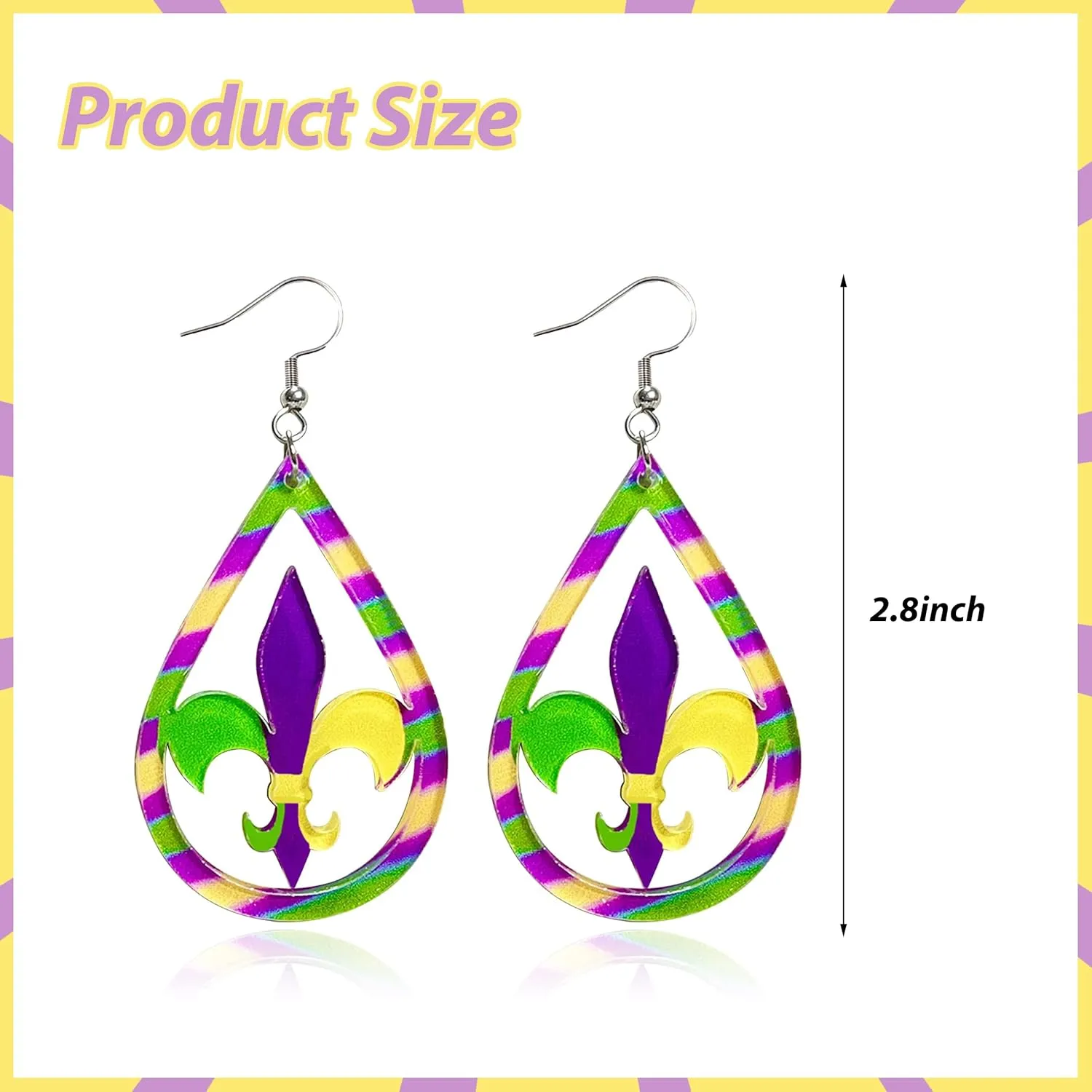 Mardi Gras Earrings Mardi Gras Outfit Shirts for Women Acrylic Carnival Dangle Earrings Jewelry Mardi Gras Accessories for Women