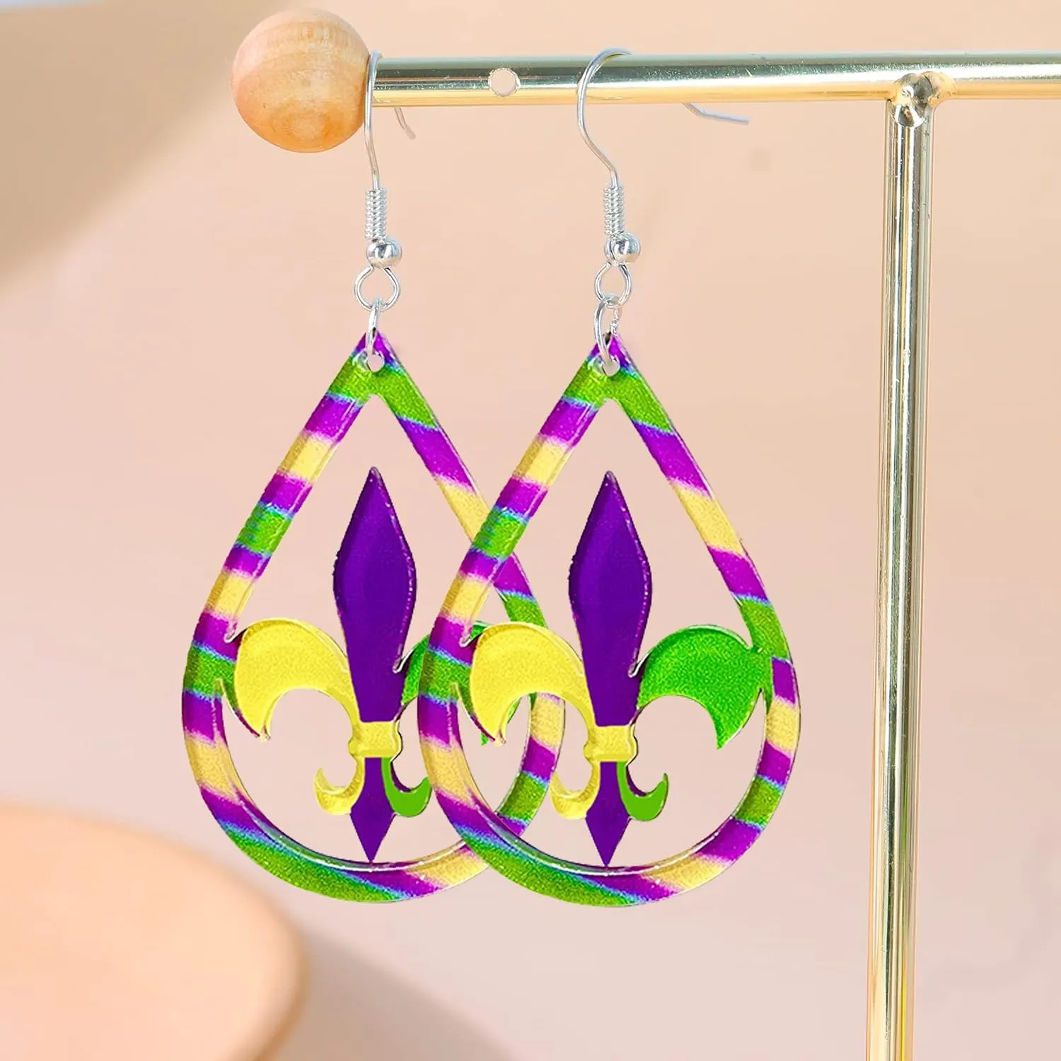 Mardi Gras Earrings Mardi Gras Outfit Shirts for Women Acrylic Carnival Dangle Earrings Jewelry Mardi Gras Accessories for Women