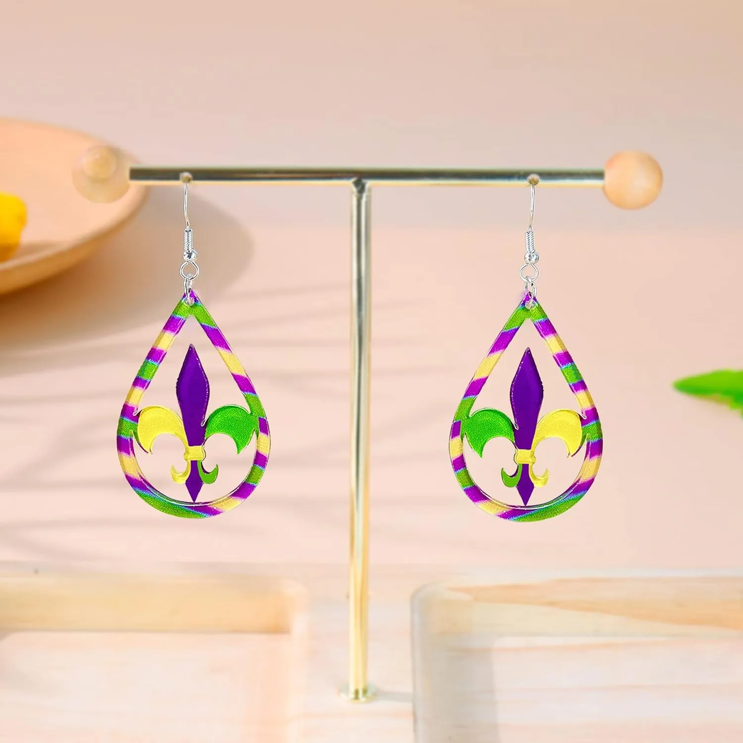 Mardi Gras Earrings Mardi Gras Outfit Shirts for Women Acrylic Carnival Dangle Earrings Jewelry Mardi Gras Accessories for Women