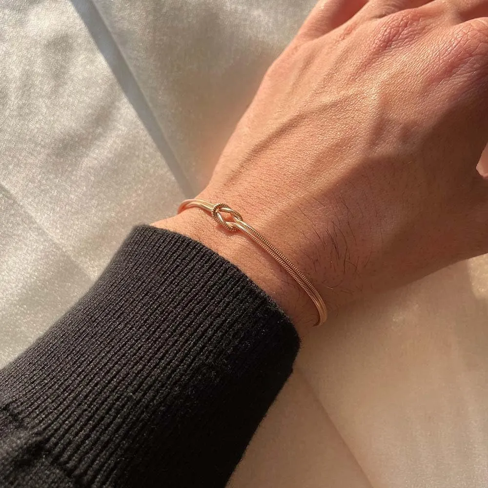 Matching Bracelets for CouplesDainty Gold Love Knot Bracelet 14K Gold Plated Herringbone Chain Bracelet Relationship Jewelry Gifts for Best Friend