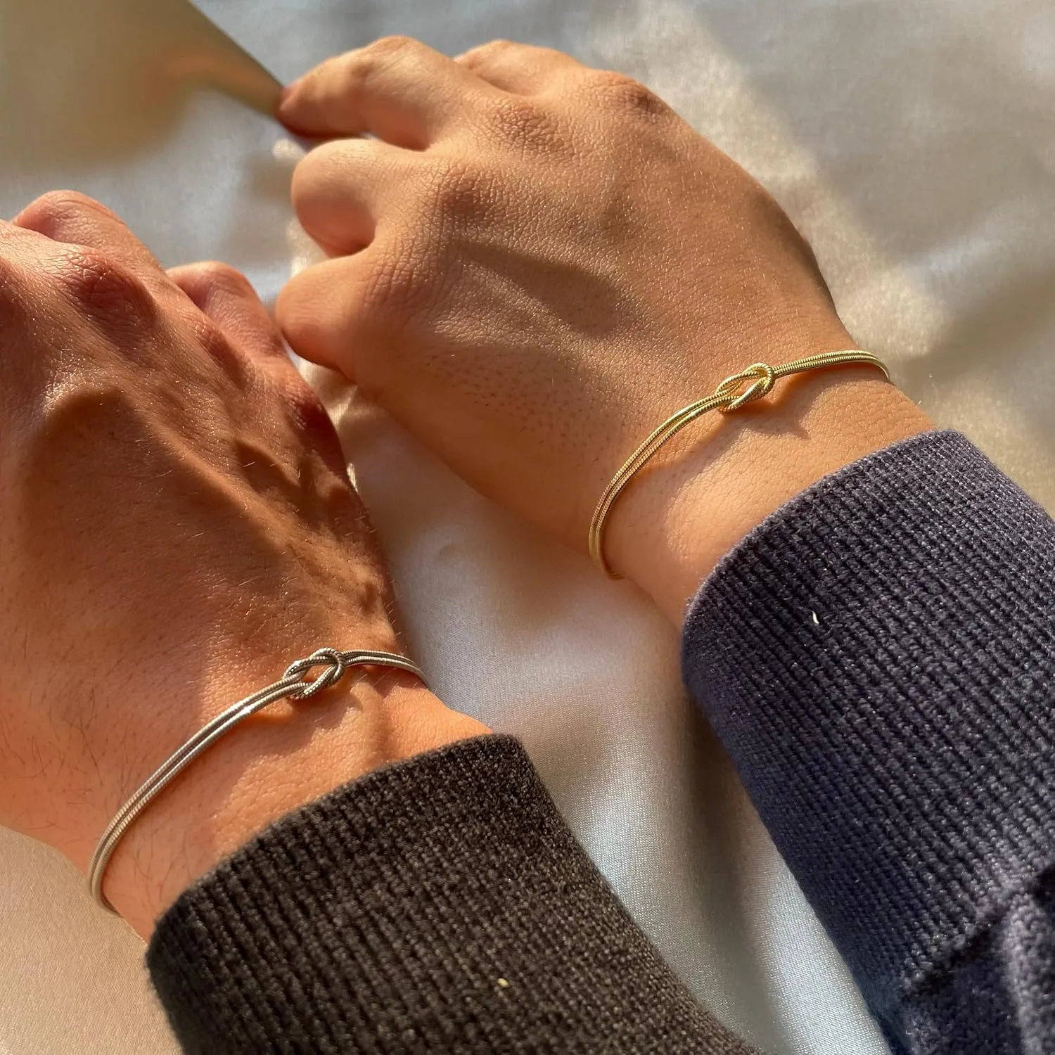 Matching Bracelets for CouplesDainty Gold Love Knot Bracelet 14K Gold Plated Herringbone Chain Bracelet Relationship Jewelry Gifts for Best Friend
