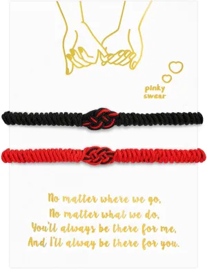 Matching Couple Bracelets for Men Women Red Black Mix Infinity Love Lucky Bracelet Tibetan Lucky Amulet Knot Bracelet With Pinky Promise Card Relationship Bracelets for Boyfriend Girlfriend