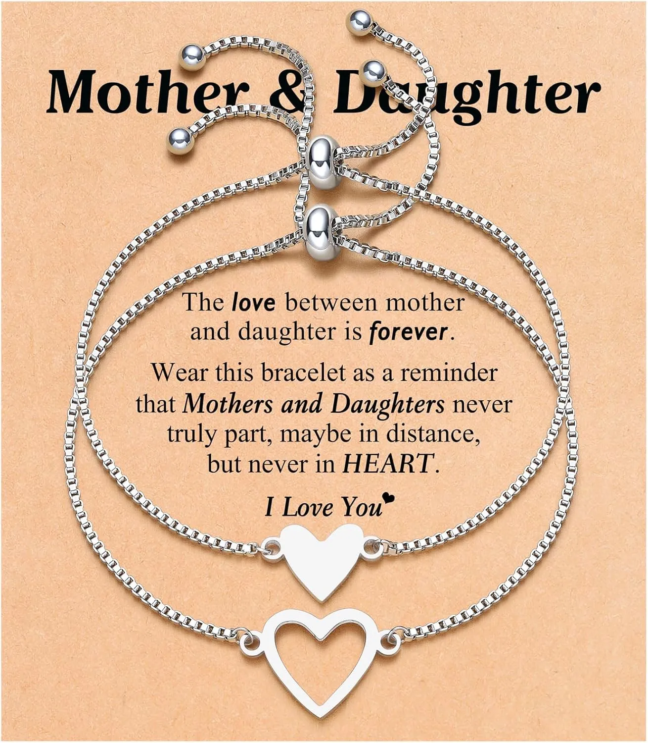 Matching Heart Bracelets Adjustable Jewelry Valentines Christmas Birthday Gifts for Mother and Daughter