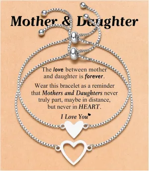 Matching Heart Bracelets Adjustable Jewelry Valentines Christmas Birthday Gifts for Mother and Daughter