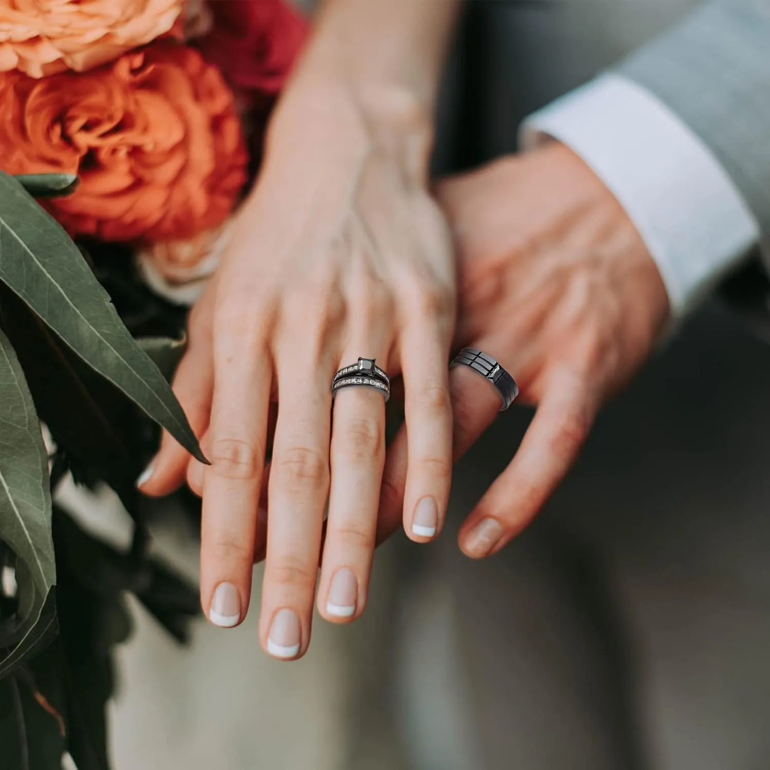 Matching Rings for Couples, Cubic Zirconia Wedding Ring Set for Engagement Valentine's Day