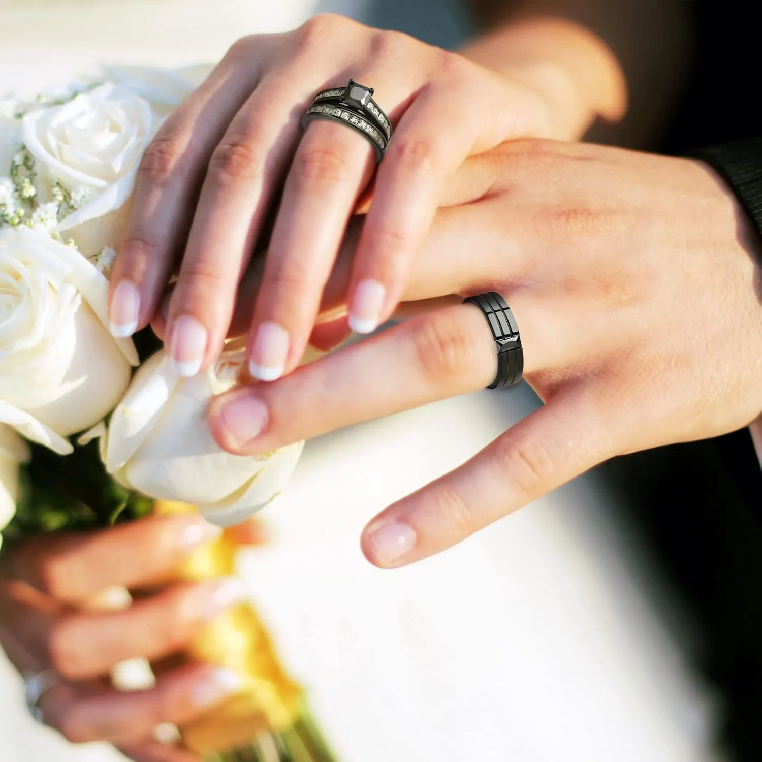 Matching Rings for Couples, Cubic Zirconia Wedding Ring Set for Engagement Valentine's Day